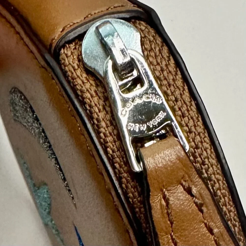 Coach Glitter Smiling Devil Leather Coin Purse Pouch Wallet 2017 Brown 22960 - Picture 3 of 10